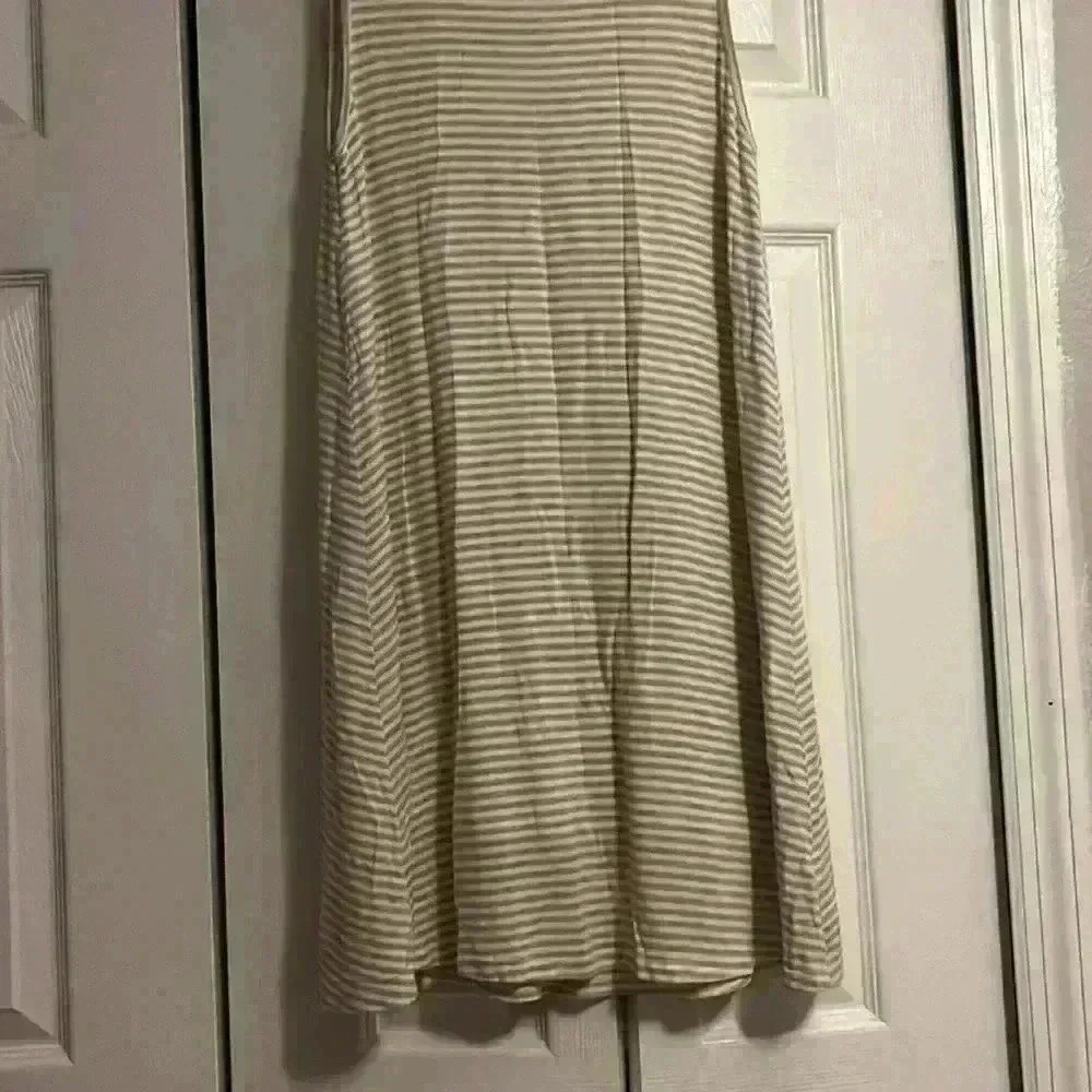 Tan and White Striped Loose Dress - Picture 2 of 5